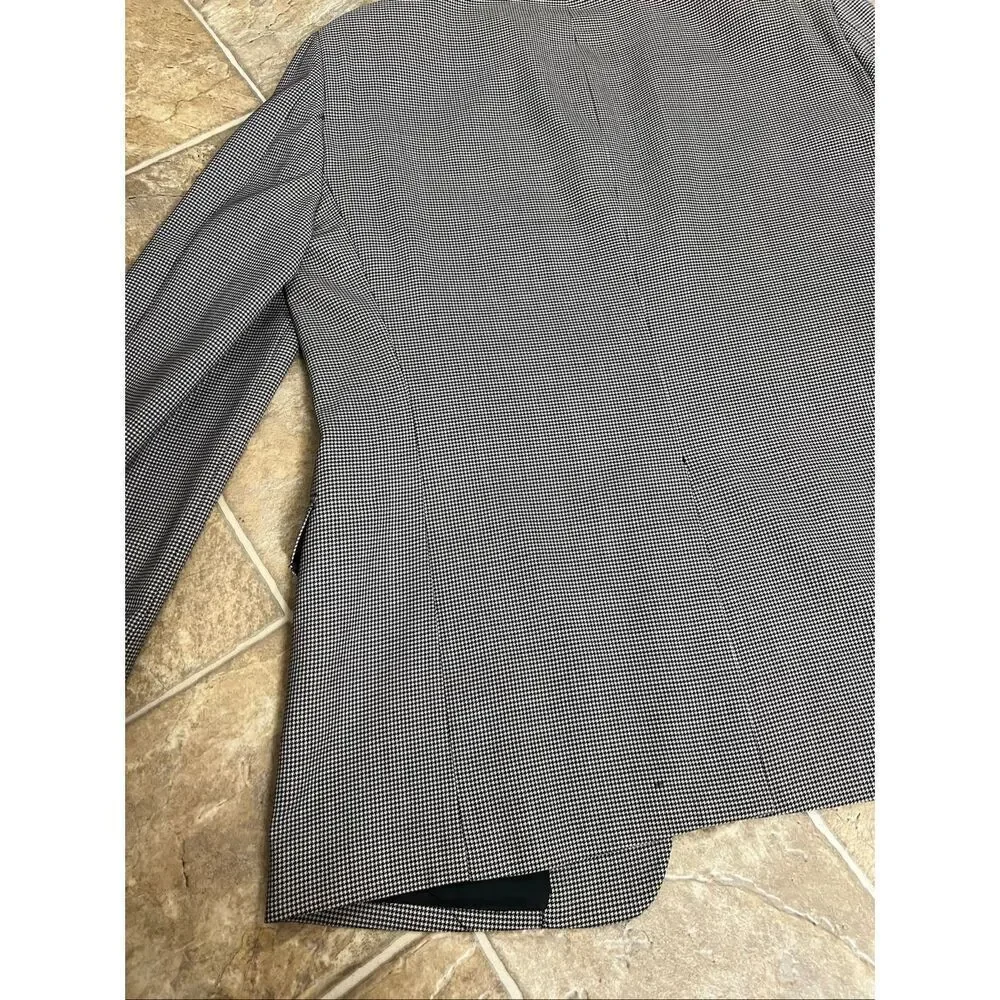John W Nordstrom Blazer 100% Wool Black Grey Houndstooth Men 46L Two-Button